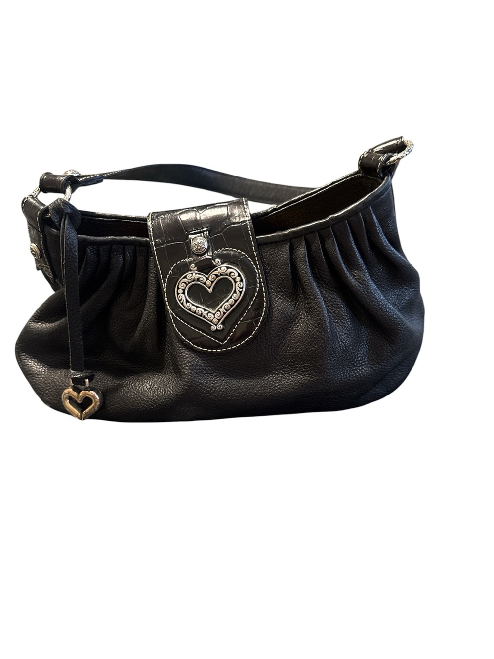 Brighton Black Leather Shoulder Bag with Heart Charm